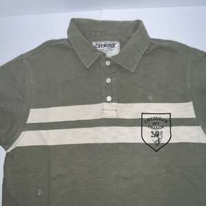 Cremieux 1971 France Premium Denim Striped Short Sleeve Polo Shirt Green Men Siz